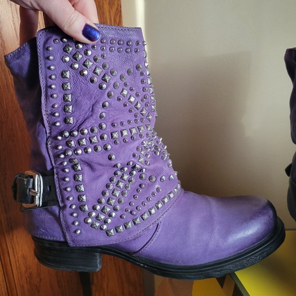 A.S.98 Shoes - RARE A.S.98 Sabey Studded Leather Boots, Purple, Womens EU 40, US 9.5-10, EUC